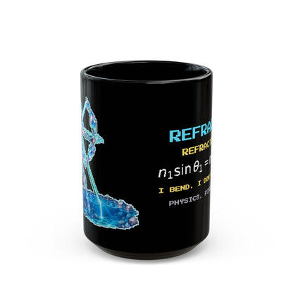 Refracta – Snell’s Law pixel-art physics mug, black ceramic, view 2