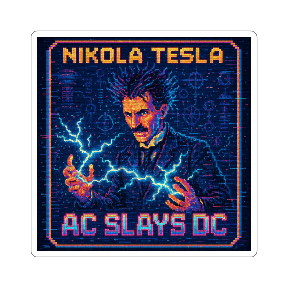 Nikola Tesla Sticker – AC Slays DC Pixel Art | Physics Sticker - PixelatedPhysics