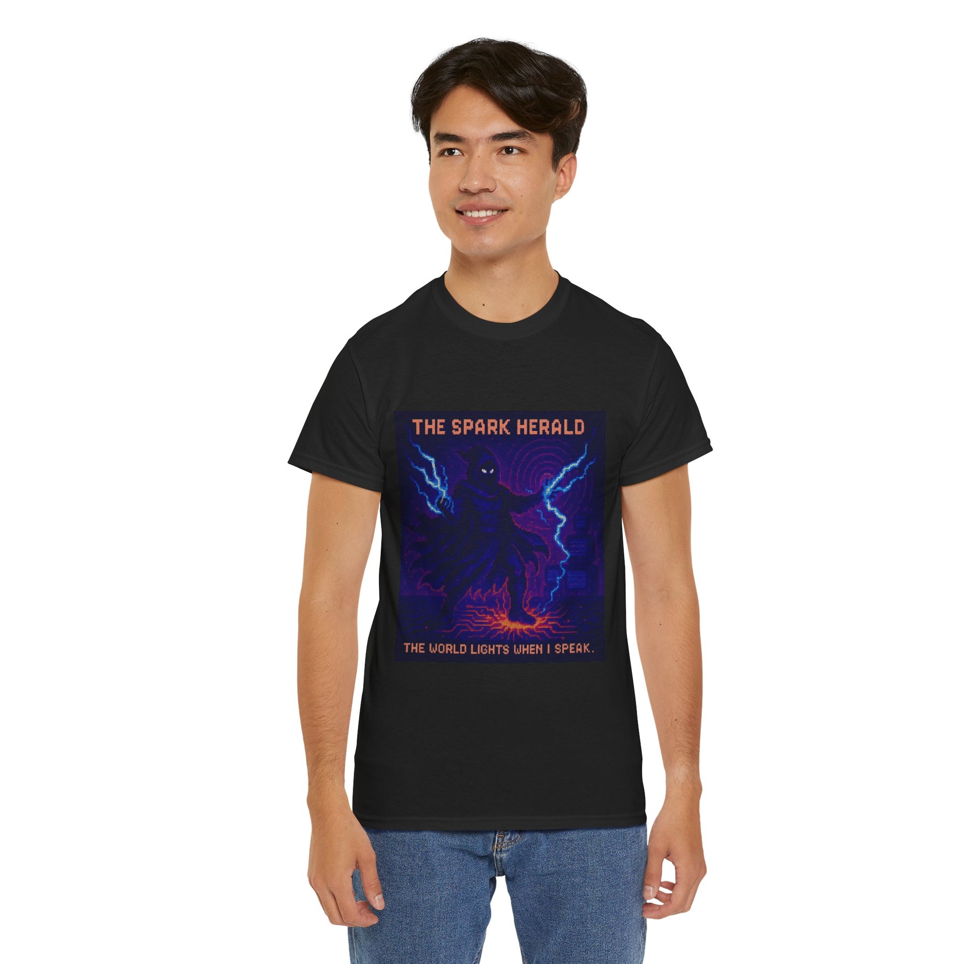 The Spark Herald – Electromagnetism / Lightning Command Pixel Tee - PixelatedPhysics