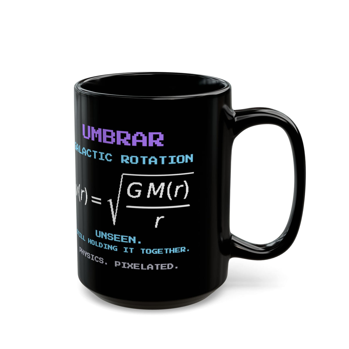 Umbrar – Dark Matter pixel-art physics mug, black ceramic, view 6