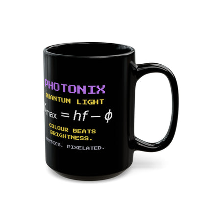 Photonix – Photoelectric Effect pixel-art physics mug, black ceramic, view 6