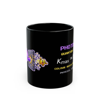 Photonix – Photoelectric Effect pixel-art physics mug, black ceramic, view 1