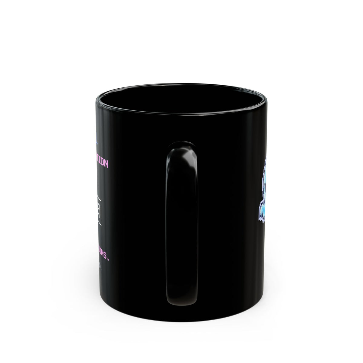 Ghostwall – Quantum Tunnelling pixel-art physics mug, black ceramic, view 5