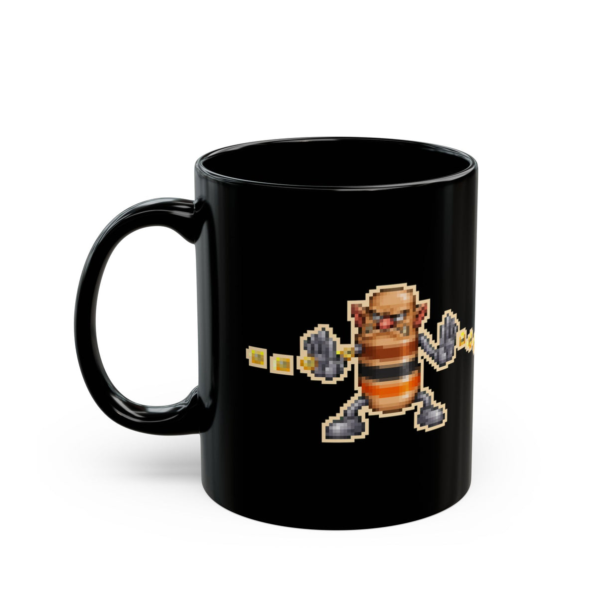 Ohmbert – Ohm’s Law pixel-art physics mug, black ceramic, view 4