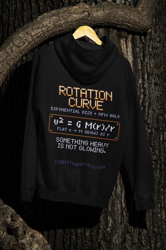 Rotation Curve Hoodie – THE EDGES SPIN TOO FAST | Pixelated Physics – flat back