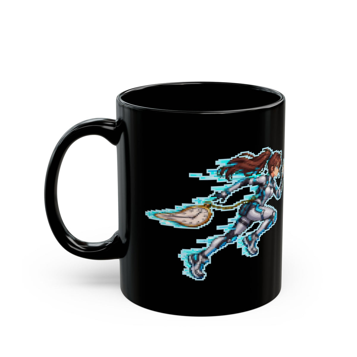Dilatia – Time Dilation pixel-art physics mug, black ceramic, view 4
