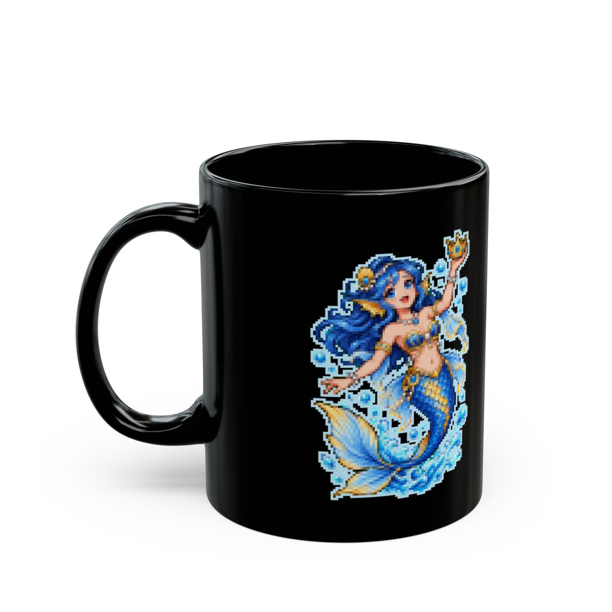 Buoyara – Archimedes’ Principle pixel-art physics mug, black ceramic, view 4
