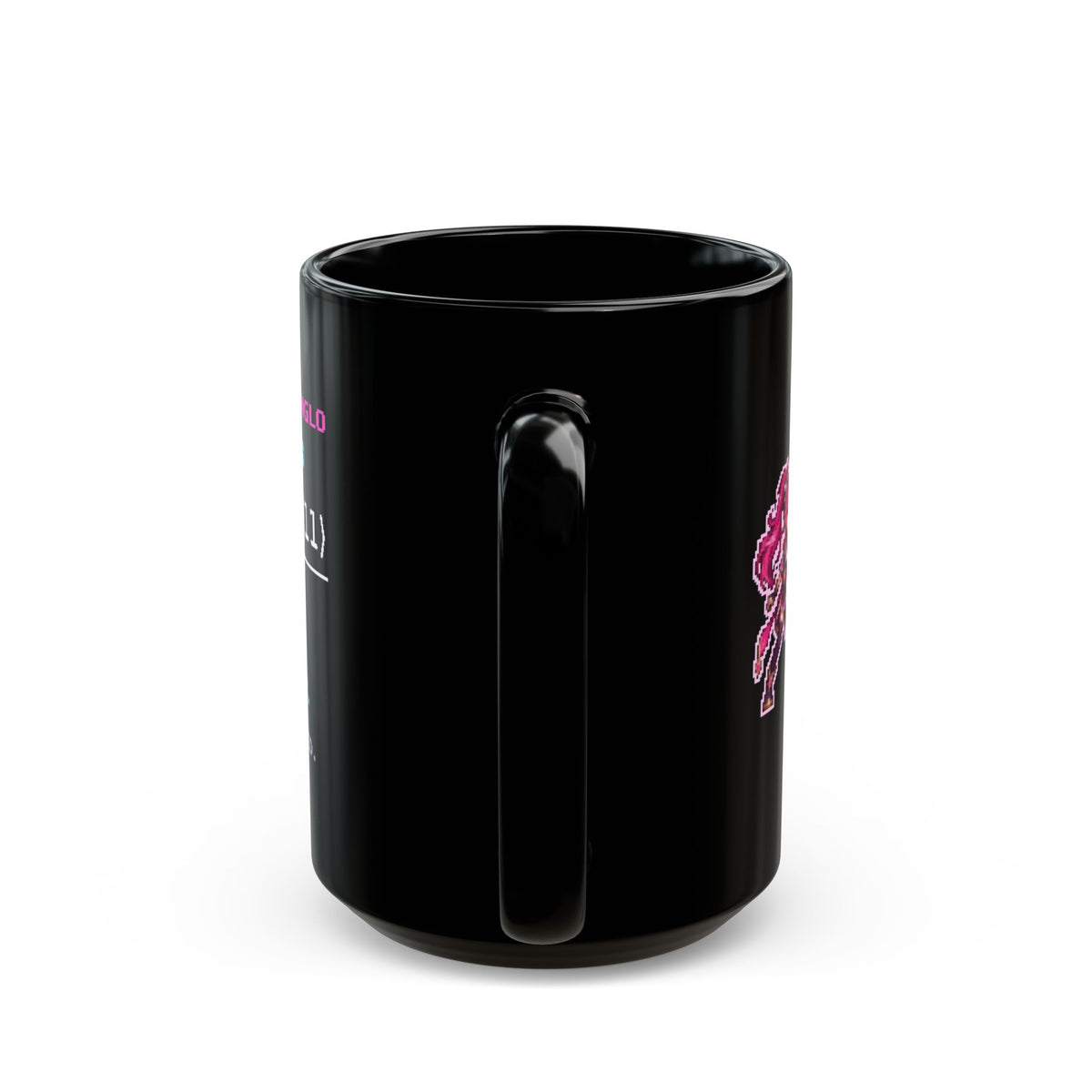 Entangla & Entanglo – Quantum Entanglement pixel-art physics mug, black ceramic, view 8