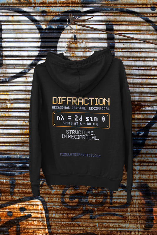 Diffraction Hoodie – SPOTS WHERE THE ROWS AGREE | Pixelated Physics – flat back
