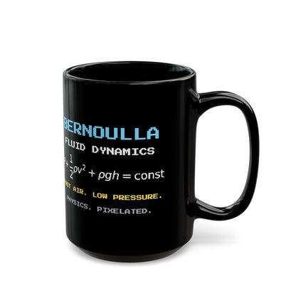 Bernoulla – Bernoulli’s Principle pixel-art physics mug, black ceramic, view 6