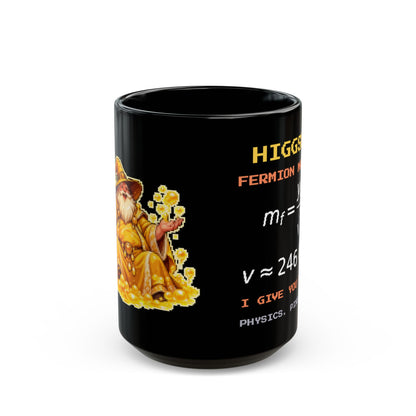 Higgsby – Higgs Mechanism pixel-art physics mug, black ceramic, view 2