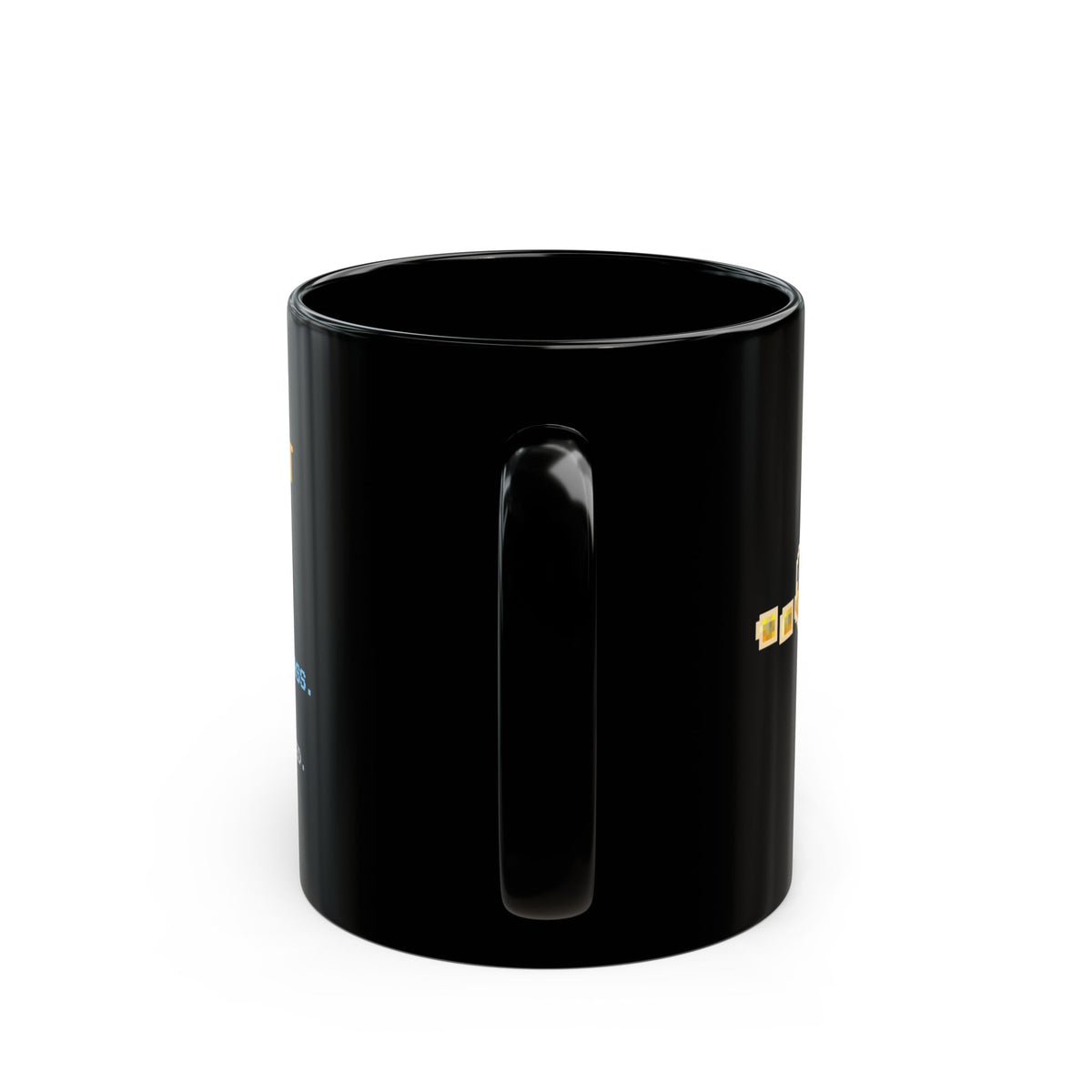 Ohmbert – Ohm’s Law pixel-art physics mug, black ceramic, view 5