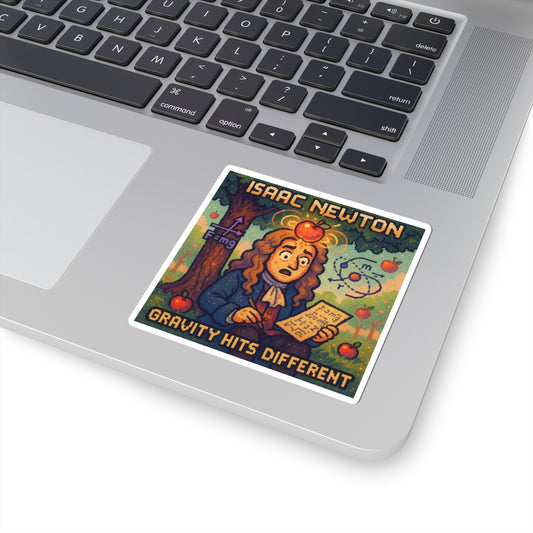 Isaac Newton Sticker – Gravity Hits Different | Physics Sticker - PixelatedPhysics