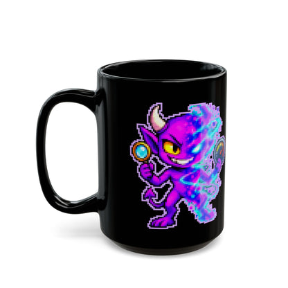 Fuzzwick – Uncertainty Principle pixel-art physics mug, black ceramic, view 7