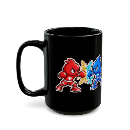 Coulombo – Coulomb’s Law pixel-art physics mug, black ceramic, view 7