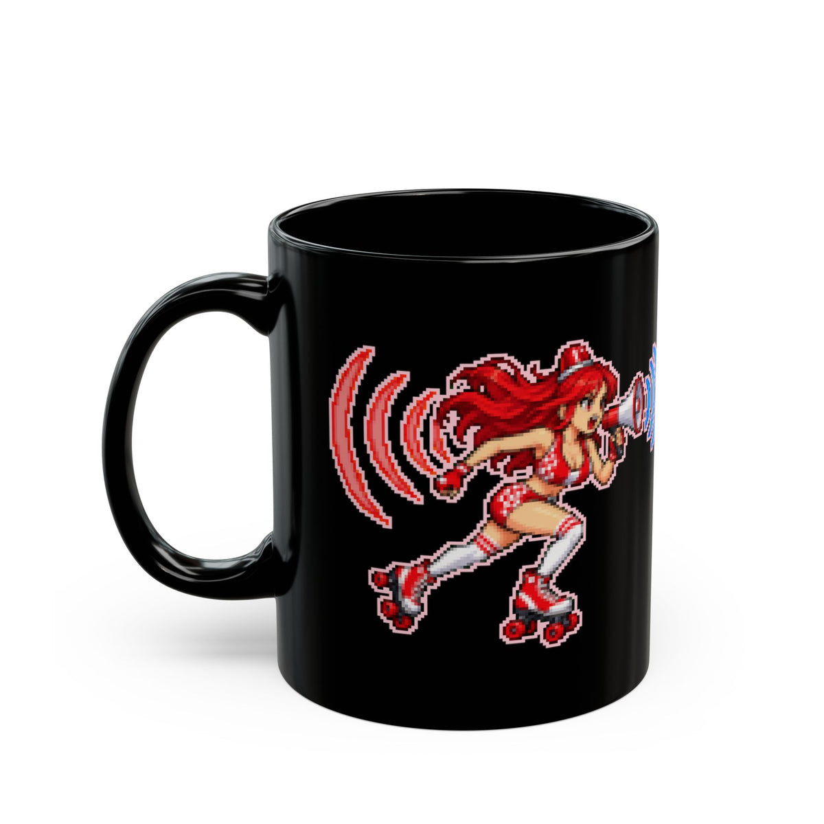 Dopplerine – Doppler Effect pixel-art physics mug, black ceramic, view 4
