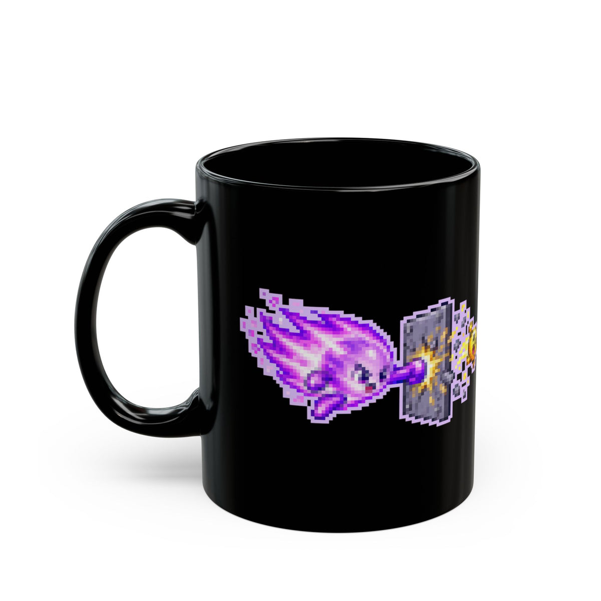 Photonix – Photoelectric Effect pixel-art physics mug, black ceramic, view 4