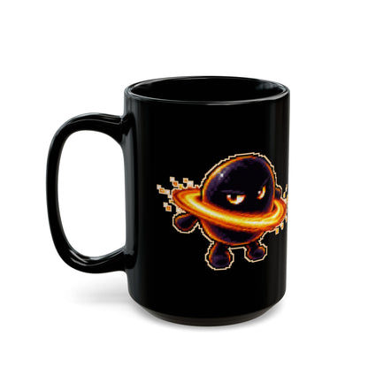 Hawkara – Hawking Radiation pixel-art physics mug, black ceramic, view 7