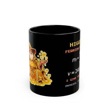 Higgsby – Higgs Mechanism pixel-art physics mug, black ceramic, view 1