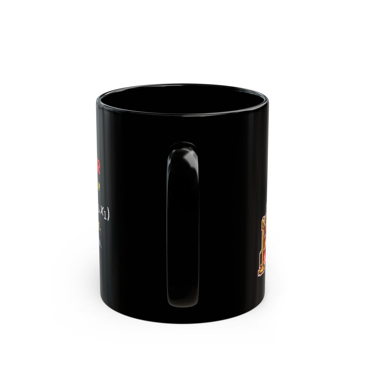 Exclusor – Pauli Exclusion pixel-art physics mug, black ceramic, view 5