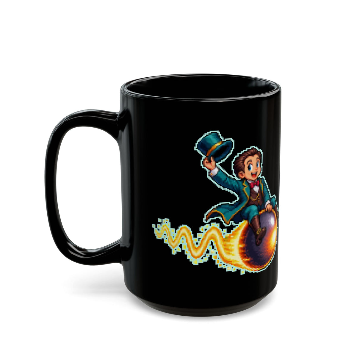 Debroglio – Matter Waves pixel-art physics mug, black ceramic, view 7