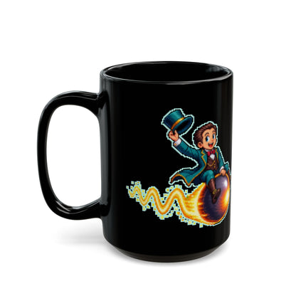 Debroglio – Matter Waves pixel-art physics mug, black ceramic, view 7