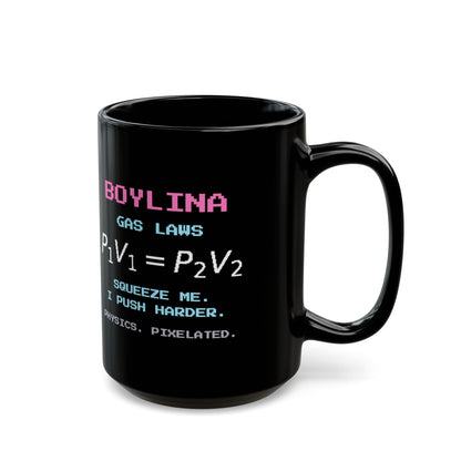 Boylina – Boyle’s Law pixel-art physics mug, black ceramic, view 6