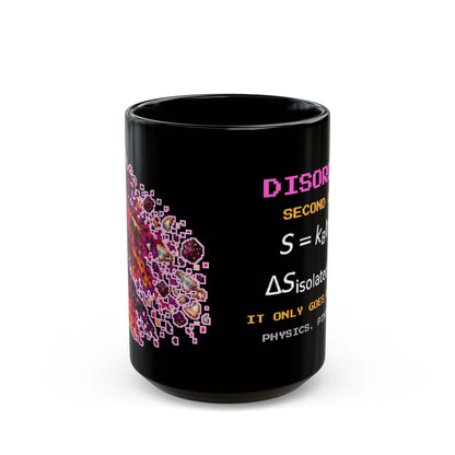 Disordra – Entropy pixel-art physics mug, black ceramic, view 2