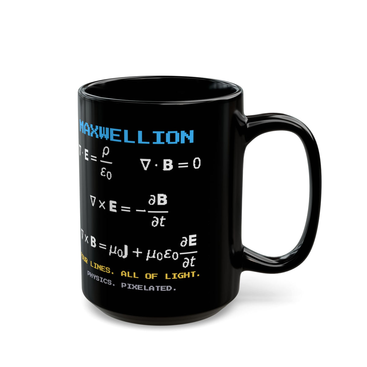 Maxwellion – Maxwell’s Equations pixel-art physics mug, black ceramic, view 6