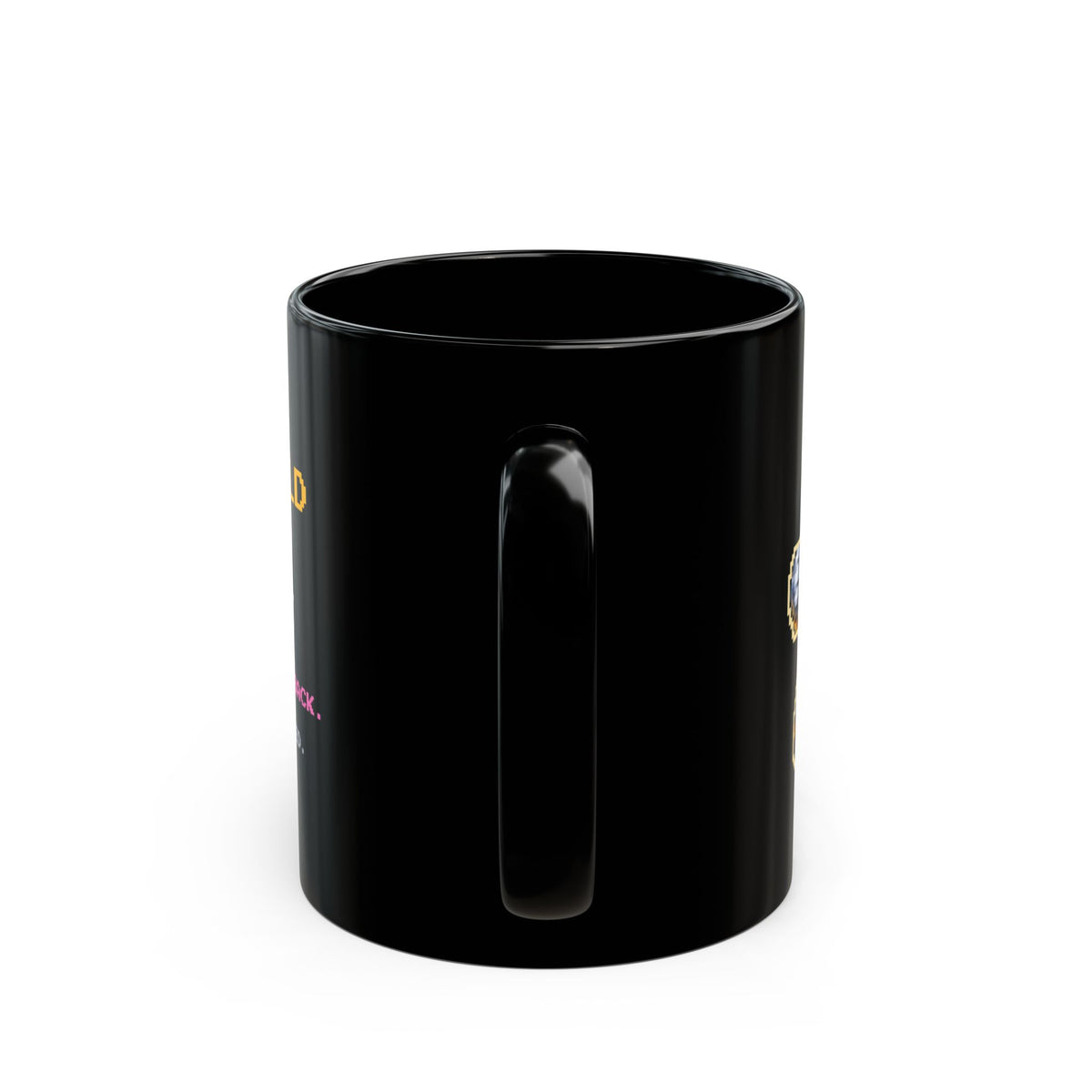 Springald – Hooke’s Law pixel-art physics mug, black ceramic, view 5