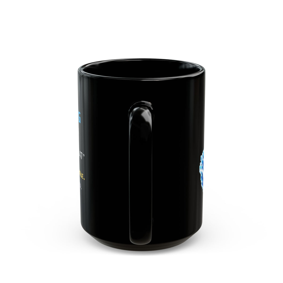 Wakewing – Kelvin Wake pixel-art physics mug, black ceramic, view 8