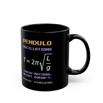 Pendulo – Simple Pendulum pixel-art physics mug, black ceramic, view 3