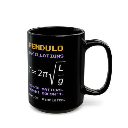 Pendulo – Simple Pendulum pixel-art physics mug, black ceramic, view 6