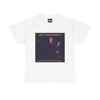 Lady Uncertainty – Quantum Mechanics / Heisenberg’s Limit Pixel Tee - PixelatedPhysics