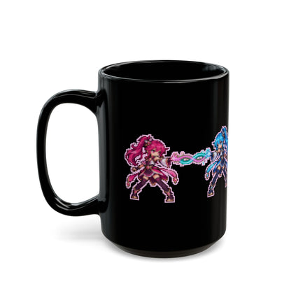 Entangla & Entanglo – Quantum Entanglement pixel-art physics mug, black ceramic, view 7