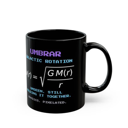 Umbrar – Dark Matter pixel-art physics mug, black ceramic, view 3