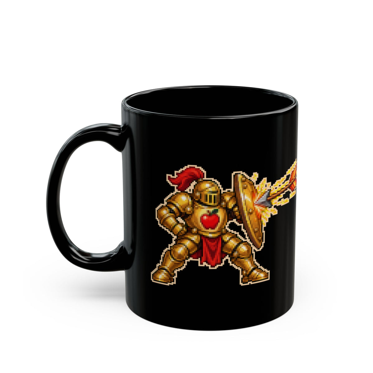 Inertio – Newton’s Second Law pixel-art physics mug, black ceramic, view 4