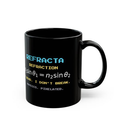 Refracta – Snell’s Law pixel-art physics mug, black ceramic, view 3