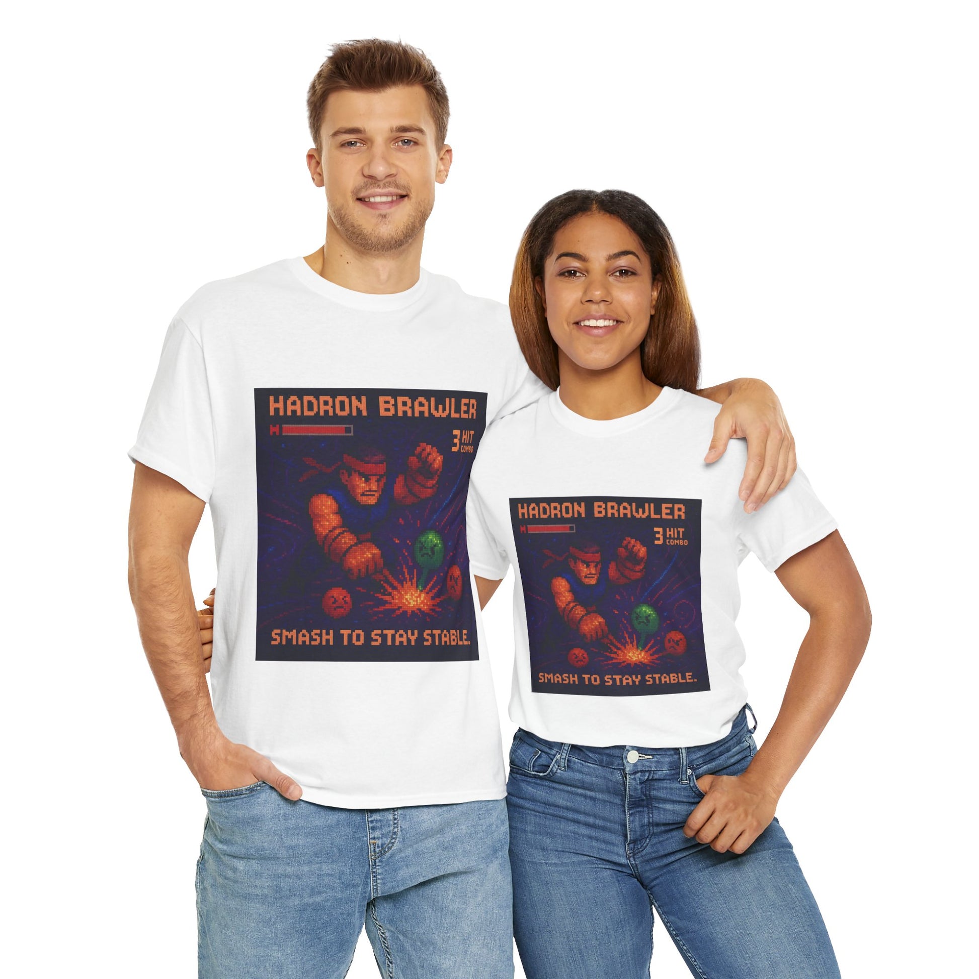 Hadron Brawler – Strong Nuclear Force / Smash Stability Pixel Tee - PixelatedPhysics