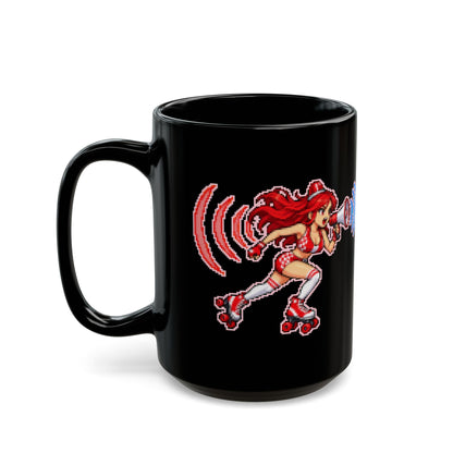Dopplerine – Doppler Effect pixel-art physics mug, black ceramic, view 7