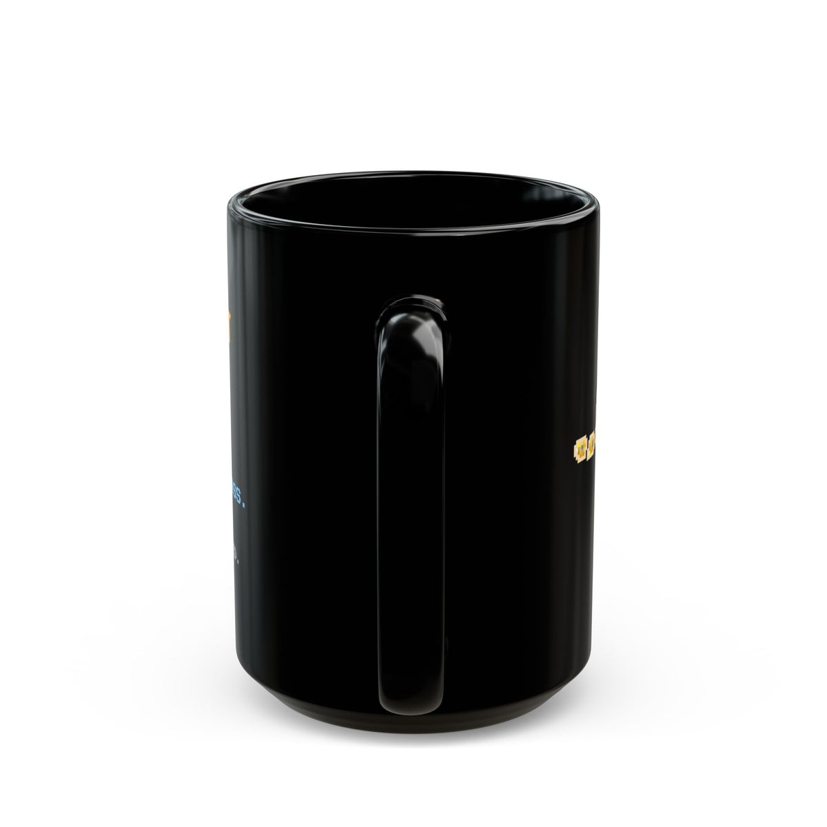 Ohmbert – Ohm’s Law pixel-art physics mug, black ceramic, view 8