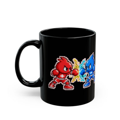 Coulombo – Coulomb’s Law pixel-art physics mug, black ceramic, view 4