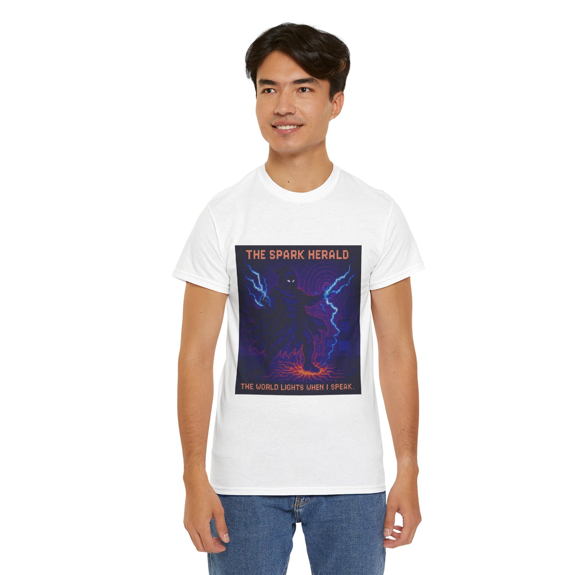 The Spark Herald – Electromagnetism / Lightning Command Pixel Tee - PixelatedPhysics