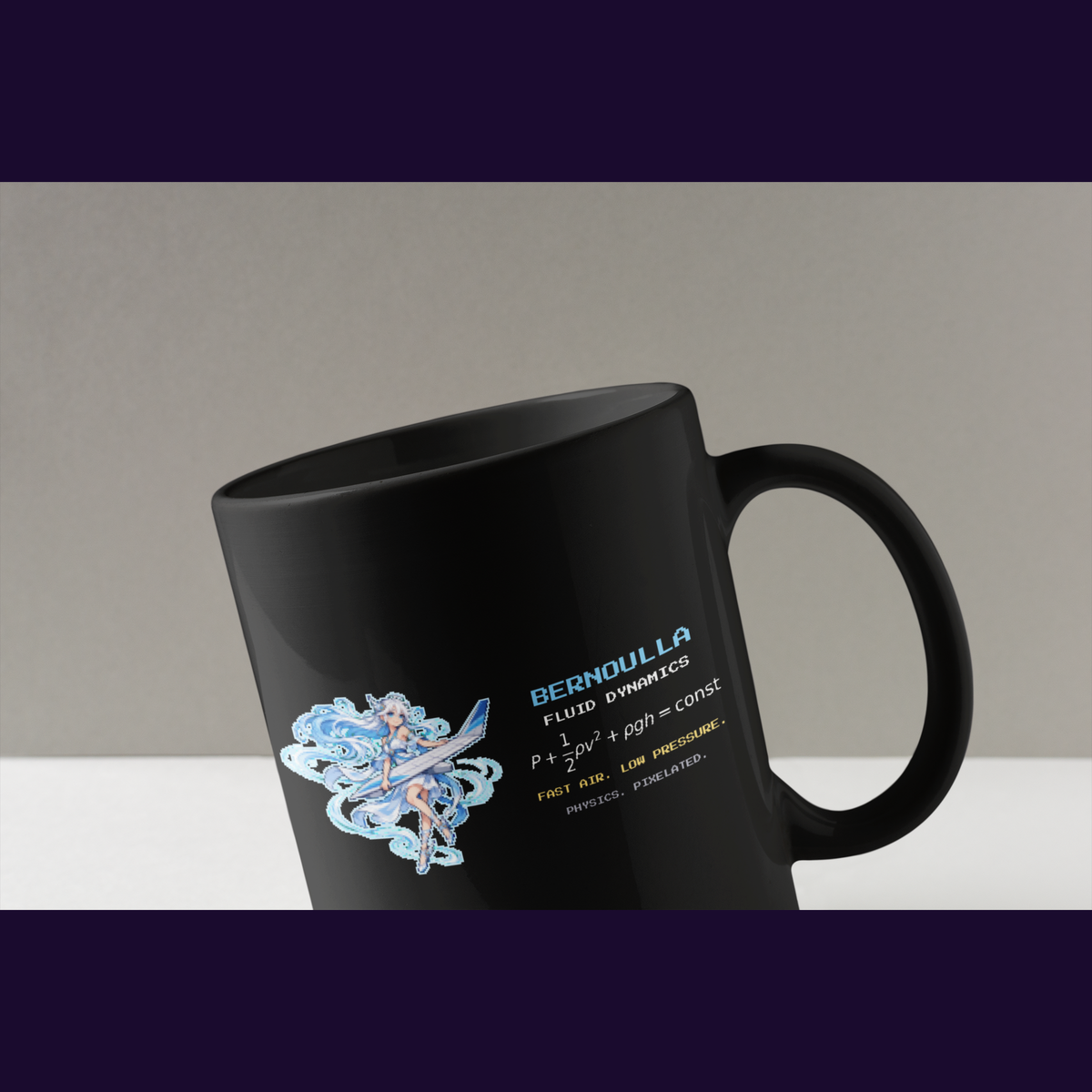 Bernoulla physics mug, close-up