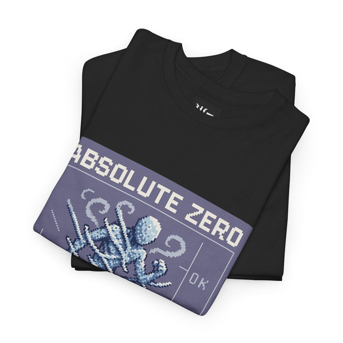 Black Absolute Zero physics T-shirt, pixel-art absolute zero, 0 kelvin design, folded