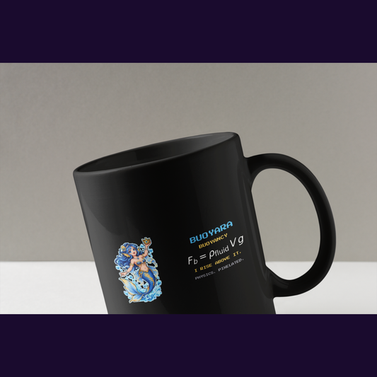 Buoyara physics mug, close-up