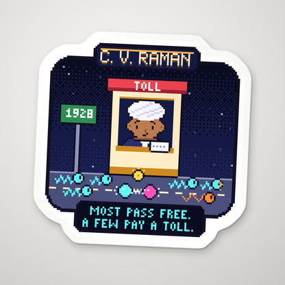 C. V. Raman pixel-art physics sticker – Raman scattering
