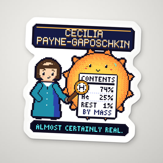 Cecilia Payne-Gaposchkin pixel-art physics sticker – what stars are made of