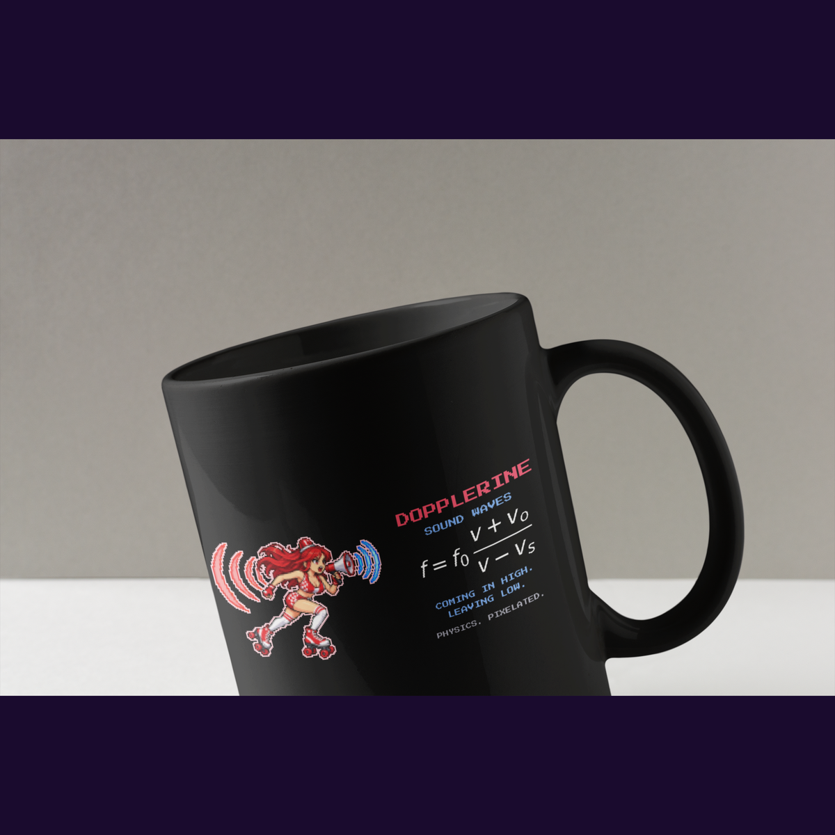Dopplerine physics mug, close-up