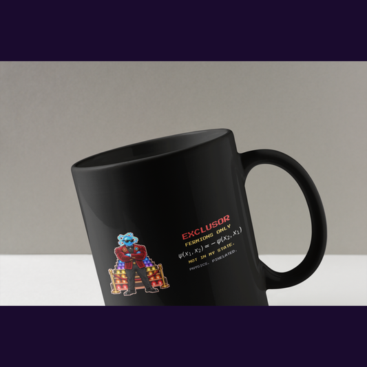 Exclusor physics mug, close-up